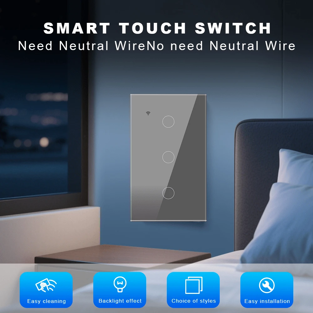 Whole Home Lighting Smart Switch - Control Wall Ceiling Pendant Lights Via Tuya App & Alexa - US Standard Touch Panel Requires Neutral Wire - Effortless For Bedroom Office Restaurant - Gold Grey - Grey - View 1
