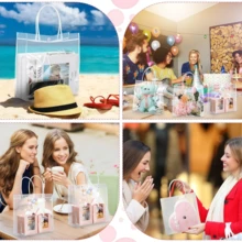 CASALIVA 20 piezas Bolsas de Regalo Transparente con Asas, Bolsas de Regalo Transparentes Impermeables Reutilizable, Bolsitas de Dulces 20*20*8cm para Fiesta de Cumpleaños Boda Bautizo Recuerdos Despedida de Soltera Navidad - transparente - Ver 9