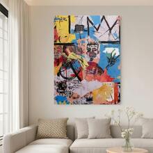 Framed 1pc Framed Jean-Michel Basquiat Abstract Graffiti Art Poster - Vibrant Colorful Canvas Wall Art, Square Frame With Hook Mount, Perfect For Living Room, Bedroom, Office, Studio, And Gallery Decoration, Wall Art Decor - Framed - 查看 2