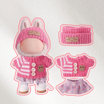 适合17厘米吊坠钥匙扣娃娃的娃娃服装套装，可爱毛衣套装，娃娃配件，有粉色、灰色、紫色、黑色可选。