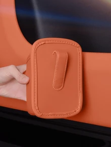 PU皮革车载杯架收纳盒 - 二合一车载饮料架和储物盒，汽车配件收纳盒，可放置手机/钥匙/硬币，高级汽车内饰收纳盒（橙色/黑色） - 彩色 - 查看 6