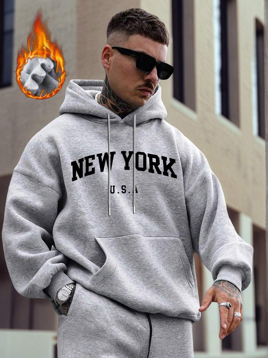 Moletom com capuz masculino Zrgoth, novo modelo com estampa inspirada no estilo urbano europeu e americano de Nova York, modelo pulôver folgado com bolso canguru, peça casual e moderna para outono/inverno.