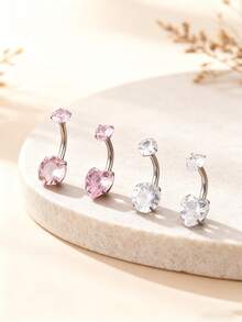 4pcs Women's Sexy Fashion Cubic Zirconia Round & Heart Shaped Navel Rings Set, Suitable For Beach, Party, Wedding, Holiday Themed Outfits And Personal Style Occasions - 4 - View 2