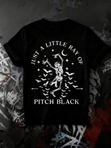 Women's Gothic T-Shirt – "Pitch Black" Skeleton Graphic Tee, Black Punk & Edgy Casual Top For Daily Wear, Alternative Street Style, Subculture, Dark Fashion & Statement Look - 黑色 - 查看 2