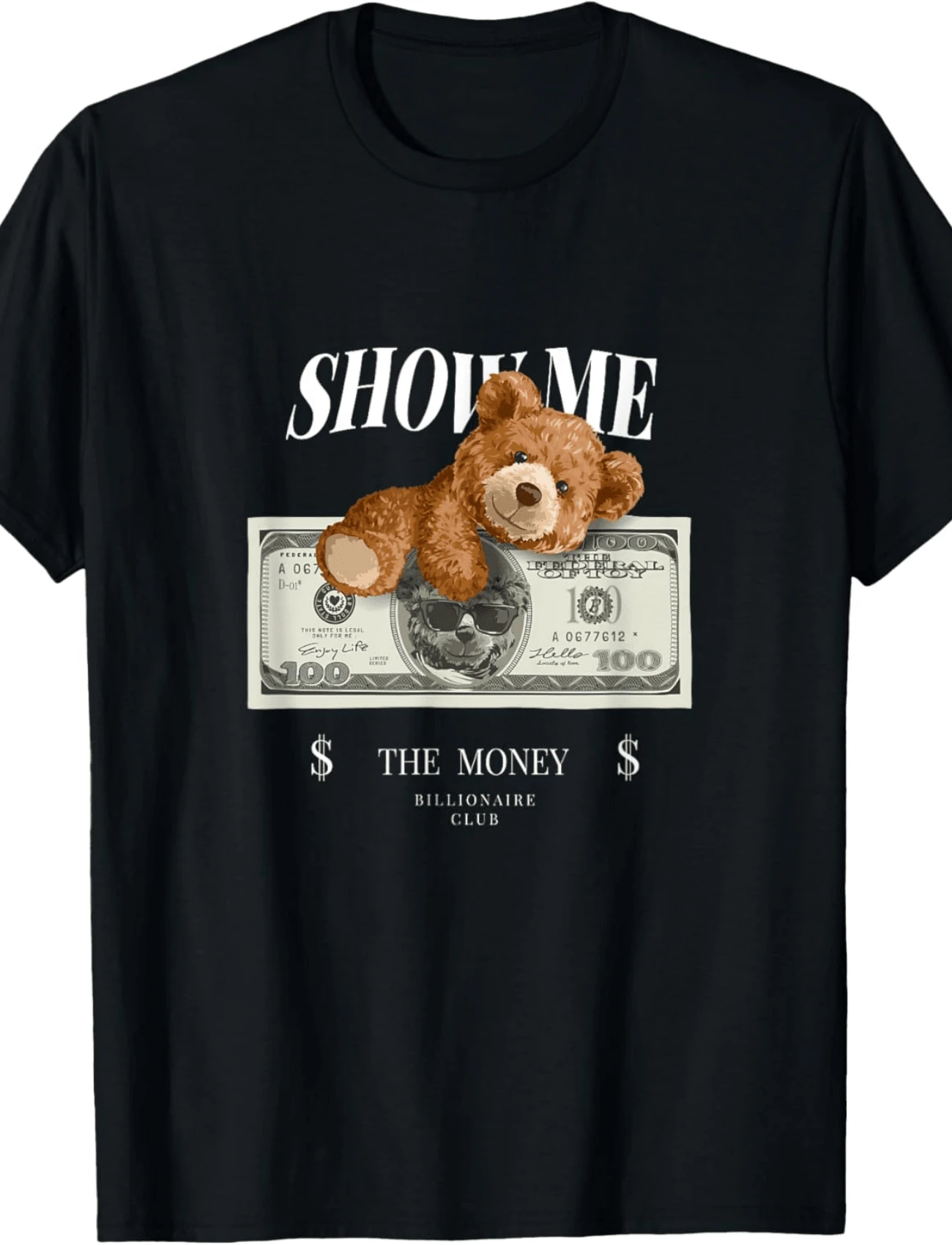 Enjoy Cool Teddy Bear Dollar Show Time Billionaire Club Fun T-Shirt - 黑色 - 查看 1