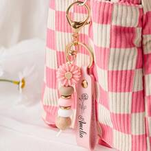 1pc Personalized Daisy Beaded Keychain | Customizable Birthday Flower Keychain | Faux Leather Keyring | Handmade Floral Bag Charm | Back To School Gift | Friendship Gift | Birthday/Mother's Day Gift, Suitable For Women, Graduation Season, Bridesmaid, Teacher's Day, Niche Elegant Accessory, Galentine's Day, Ramadan, Eid - Multicolor - View 9