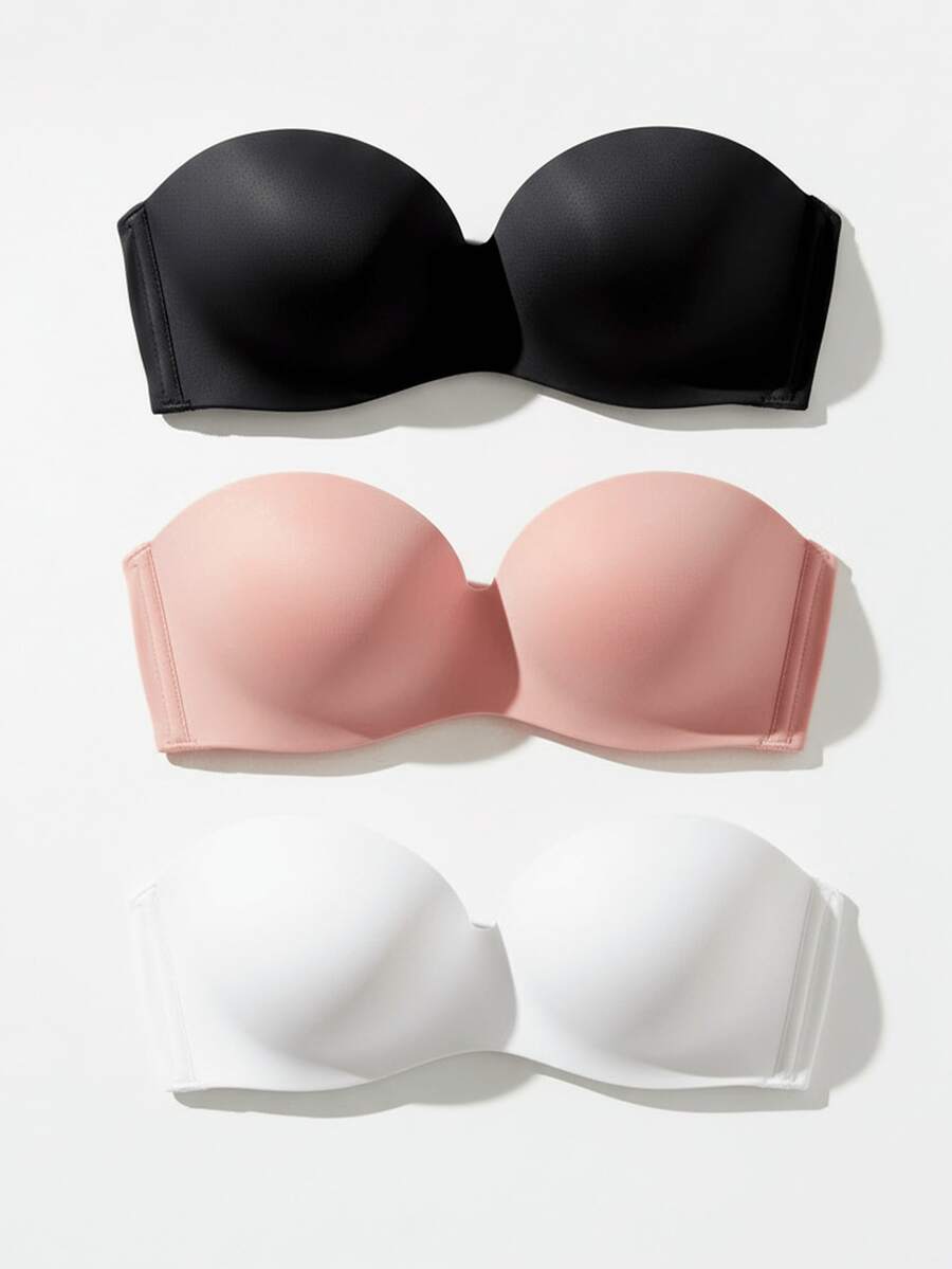 Strapless Bra With Reinforced Cups, Triple Closure, Smooth, Invisible, Seamless - 黑,白,玫瑰 - 查看 1