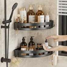 3PCS Strong Adhesive No Drill Shower Shelf Storage Upgraded Waterproof Bathroom Organizer Shampoo & Towel Holder Wall Mount - 黑色 - 查看 3