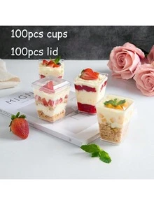 25/50/100pcs 5 Oz Plastic Dessert Cups , Yogurt Parfait For Party Appetizers, Mini Desserts, Mousse, Pudding, Fruit, Jelly Cheesecake And Ice Cream Square Plastic Cup Cheese Cake Cup - Transparent Cup+ Flat Lid - View 16