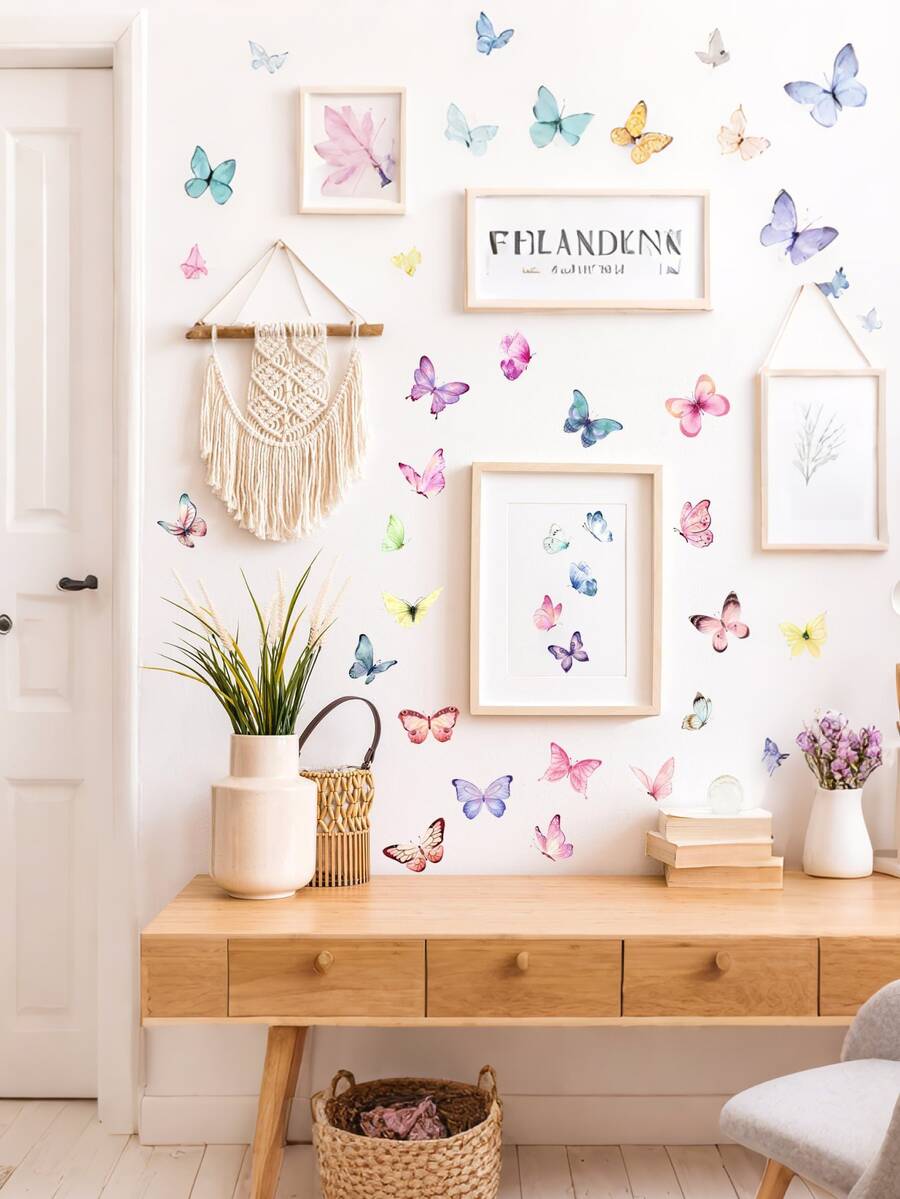 Miếng dán tường hình bướm hoạt hình, Miếng dán hình bướm nhiều màu, Miếng dán trang trí phòng khách, phòng ngủ, phòng trẻ em, mẫu giáo, thích hợp để trang trí phòng trẻ em