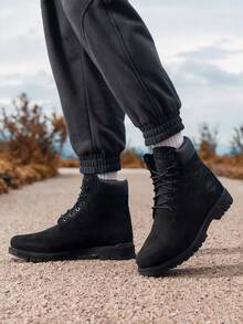 Timberland Radford 6英寸 WP 男士高帮靴，加垫鞋领，舒适休闲鞋，配同色圆形鞋带，户外耐用运动靴（宽楦） - 黑色 - 查看 2