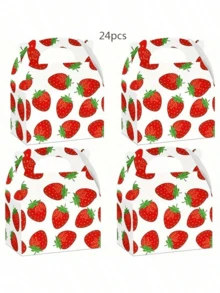 12/24pcs/Set Strawberry Themed Birthday Party Gift Box, Fruit Party Supplies, Packaging Box, Candy Box, Chocolate Box, Party Favors, Birthday Decoration - Multicolor - View 7