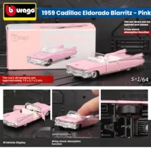 Burago 1:64 Scale 1959 Cadillac Sports Car Diecast Model Alloy Car Toy, Gift For Boys And Collectors - Pink - View 2