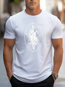 Summer Bestsellers Men's Graphic T-Shirt - Black Guitar And Mexican Hat Skull Design Short Sleeve Shirt - Lightweight Breathable Fabric, Suitable For Fitness, Running, Casual Wear - Machine Washable Daily Street Style Top, Fashionable Sports Gear, Durable Material, Youth Style Supple - 白色 - 查看 2