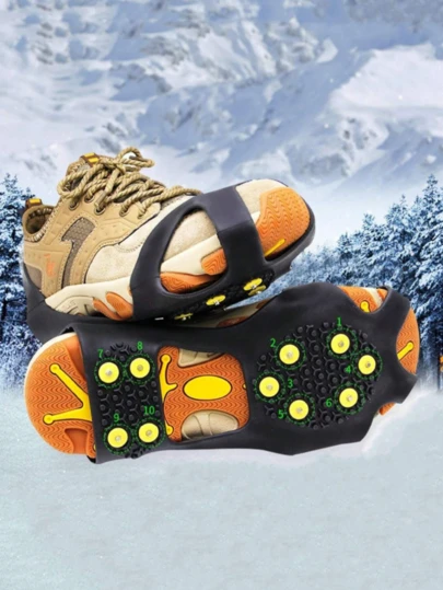 A Pair Of Winter Anti-Slip Rubber Toe Clips, Unisex Ice Cleats, 10-Tooth Traction Spikes, For Snow And Ice, Easy To Install, For Outdoor Safety.
