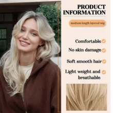 22 Inch Brown Gradient Gold Inner Button Wig With Bangs, Suitable For Women's Brown Dark Hair, With Blonde Wig, Heat-Resistant Synthetic Wig, Suitable For Daily Party Role-Playing Wig - 香檳色 - 查看 8