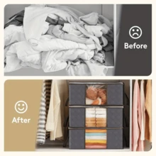 3pcs Foldable Clothes Storage Bags With Reinforced Handles And Transparent Windows - Sturdy Fabric Wardrobe Organizers, Multi-Compartment Underbed Storage Containers For Clothes, Bedding, Seasonal Decor, Under Bed Storage - Multicolor - View 8