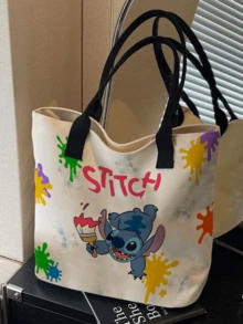 Túi vải tote  Stitch, họa tiết sơn nhiều màu, chữ "STITCH" in đậm, đế màu be + dây đeo vai rộng màu đen, dung tích lớn, nhẹ, dễ mang theo, dành cho bé gái tuổi teen/phụ nữ trẻ/người hâm mộ , sử dụng hàng ngày/đi học/mua sắm/đi làm, quà tặng lý tưởng cho sinh nhật/ngày lễ dành cho những người đam mê Stitch - Graffiti Stitch - Xem 7