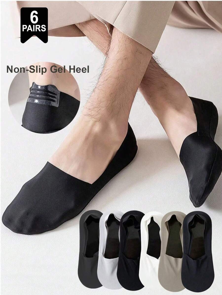 6 Pairs Men's Invisible No-Show Socks, Low-Cut Breathable Ice Silk Non-Slip Loafer Socks