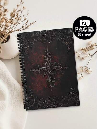 Gothic Spiral Notebook, Cover Decorated With Crow And Moon Pattern - Dark Fantasy Design, Horizontal Format, Suitable For Writing Diaries, Office, Travel, Study And Art Creation. This Compact And Portable Notebook Features Gothic Font And Exquisite Feather Patterns, Making It A Mysterious Gift For Teenagers And Adults.