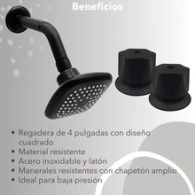 4-Inch Square Shower Head In Matte Black With Included Hose And Handles, Ideal For Low Water Pressure, Easy Installation, Modern And Elegant Design - Black - View 5