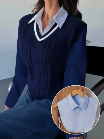 1 Piece Women's Light Blue Shirt Collar, Detachable Fake Collar, Soft Cotton Blend Fabric, Elegant Versatile, Classic Minimalist Style, Decorative Neckwear For Daily Outfits & Office Wear