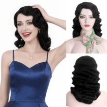 Tóc giả dài gợn sóng xoăn kiểu thập niên 20, màu đen và nâu, kiểu tóc uốn lượn cổ điển, chất liệu tổng hợp dành cho nữ, thích hợp cho hóa trang, Halloween, Giáng sinh, tiệc năm mới. - Nhiều màu - Xem 13