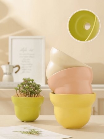 1pc Dopamine-Infused Niche Cream-Colored Ceramic Flower Pots, Nordic-Style Ceramic Flower Pots, Minimalist Retro-Style Colorful Succulent Potted Plants, Cacti, Outdoor Flower Pots, Plant Cultivation.