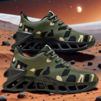 Men's New Camouflage Lace-Up Non-Slip Casual Sports Shoes, Running Shoes, Outdoor Camping Military Green Camo Flat Athletic Sneakers, Comfortable & Versatile
