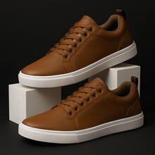 Kit Of 2 Pairs Of Men's Casual Sneakers For Leisure, Work, Stylish, Elegant, Minimalist, Textured, Everyday Use, Non-Slip - Promotion, Immediate Lightning Shipping - Đen + Nâu Caramel - Xem 1