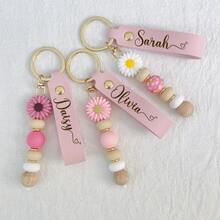 1pc Personalized Daisy Beaded Keychain | Customizable Birthday Flower Keychain | Faux Leather Keyring | Handmade Floral Bag Charm | Back To School Gift | Friendship Gift | Birthday/Mother's Day Gift, Suitable For Women, Graduation Season, Bridesmaid, Teacher's Day, Niche Elegant Accessory, Galentine's Day, Ramadan, Eid - Multicolor - View 7