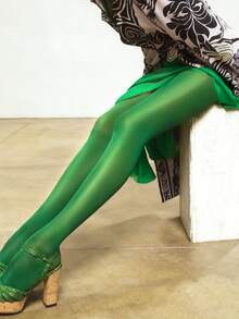 1条亮面弹力紧身打底裤 - 性感高光泽透视紧身裤