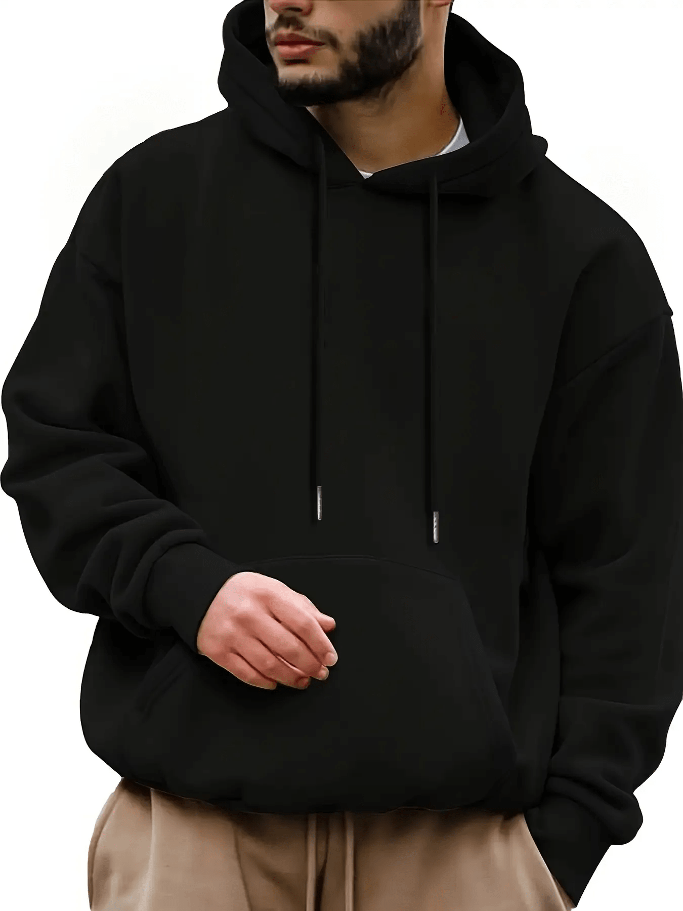 Sudadera con capucha estampada para hombres - Negro - Añade 2