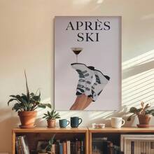Framed 1pc Apres Ski Poster - Minimalist Ski Art Print With French Text & Martini - Swiss Alps Inspired Wall Decor For Ski Lodge, Home, Office - Downloadable/Printable Martini Ski Girl Chart (), Flat, Perfect For Room Decor - Đóng khung - Xem 3