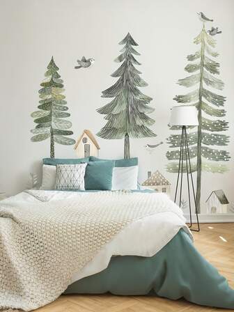 Cartoon Tree Wall Stickers, Natural Style Children's Room Decor, Cartoon Living Room Bedroom Nursery Kindergarten Background Decoration, Suitable For Kids Room Decor