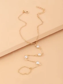 Faux Pearl Decor Anklet, Casual & Minimalist Accessory - Gold-colored Artificial Pearl Anklet - View 5