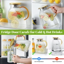 Fridge Door Glass Pitcher With Stainless Steel Lid - 60oz (1.8L) Large Borosilicate Carafe | Heat & Cold Resistant Carafe With Handle, Dishwasher Friendly | Perfect For Cold Brew, Iced Tea, Lemonade, Coffee & More - Clear - View 10