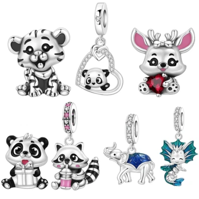 CYMYSS 1 Pc Adorable Animal-Themed Charm Set In Silver-Plated Copper With Cubic Zirconia Accents - Perfect For Women's Bracelets, Ideal For Valentine's Day, Birthday, Or Everyday Wear