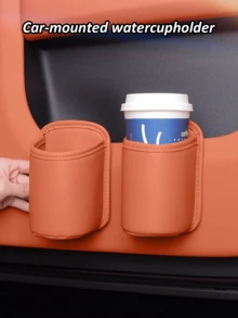 PU皮革车载杯架收纳盒 - 二合一车载饮料架和储物盒，汽车配件收纳盒，可放置手机/钥匙/硬币，高级汽车内饰收纳盒（橙色/黑色） - 彩色 - 查看 7