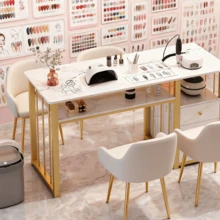 Mesa de manicura de lujo con diseño de mármol y cajones para almacenamiento; mesa de trabajo de calidad profesional; mesa multifuncional para manicura y maquillaje para uso doméstico. - Blanco - Ver 5