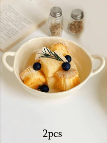 2 件韩式奶油色陶瓷双耳沙拉碗圣诞礼物、学校用品 - 黃色2pcs - 查看 6