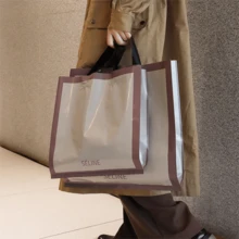 100个装节日礼品手提袋，塑料女装包装袋，棕色手提袋，加厚礼品收纳袋，便携大容量手提袋。适用于情人节、婚礼、购物、生日礼品袋和派对礼品袋。 - 彩色 - 查看 4