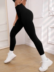 Calça de Ioga de Cintura Alta e Justa Plus Size, Legging Confortável com Controle de Barriga e Levantamento para Uso Diário, Outdoor, Fitness - Preto - Visão 4