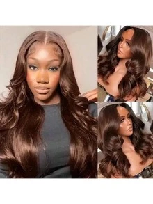 200 Density Body Wave Lace Front Brazilian Virgin Hair Wig 13*6 13*4 Natural Looking Chocolate Brown Long Body Wavy 13x6 13X4 Undetectable Lace Front Wig For Women Glueless Lace Wigs Pre Plucked With Baby Hair Free Part 24 Inches Protective Style - Brown - View 6