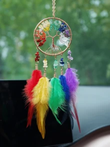 1pc Crystal Stone Tree Of Life Car Pendant, Luxury Minimalist Car Hanging Decor, Unique Gift For Women - Multicolor - View 7