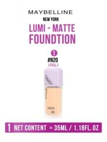 Maybelline LUMI-MATTE 粉底液 #N20 自然米色 35ml/10ml，比普通粉底液轻盈 54%，轻盈持久配方，革命性的 3D 成膜技术打造轻盈网状妆效（防水防汗），呈现自然无面具感的珠光透明光泽和蓝调光彩，卸妆后滋养肌肤，有效遮盖瑕疵，适合中性至白皙肤色，轻松三步打造全天候无瑕妆容，日常妆容的理想之选，亲肤配方。 - 美寶蓮持妝輕透粉底液N20 - 查看 12