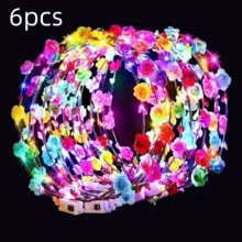 30pcs Glowing Flower Garland Headband Party Supplies Glow In The Dark, Lighting Up Fresh Flowers Flower Garlands Holiday Gifts Suitable For Christmas, Halloween, Weddings, Parties, And Birthdays - A - 查看 12