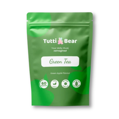 TuttiBear Green Tea Energy Gummies For Sustained Natural Energy & Focus | Vegan Supplement With Green Tea Extract, B Vitamins & Natural Caffeine | Sugar-Free Citrus Flavor | 1- Month Supply ✅ 24/48h Delivery