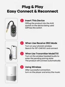 Bluetooth Receiver & Transmitter 2-In-1; Mini Portable Adapter With Noise Cancelling Mic For Home Audio/Car/TV/Wired Headphones/Wired Speaker; Hands-Free Call; Home Stereo; 3.5mm AUX Bluetooth Car Adapter; Essential Car Stuff For Travel;Practical Car Accessories - W10 - 查看 10