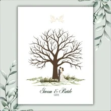 指纹树帆布艺术画，独特婚礼装饰，个性化指纹树留言簿，家居装饰客厅 - 彩色 - 查看 14